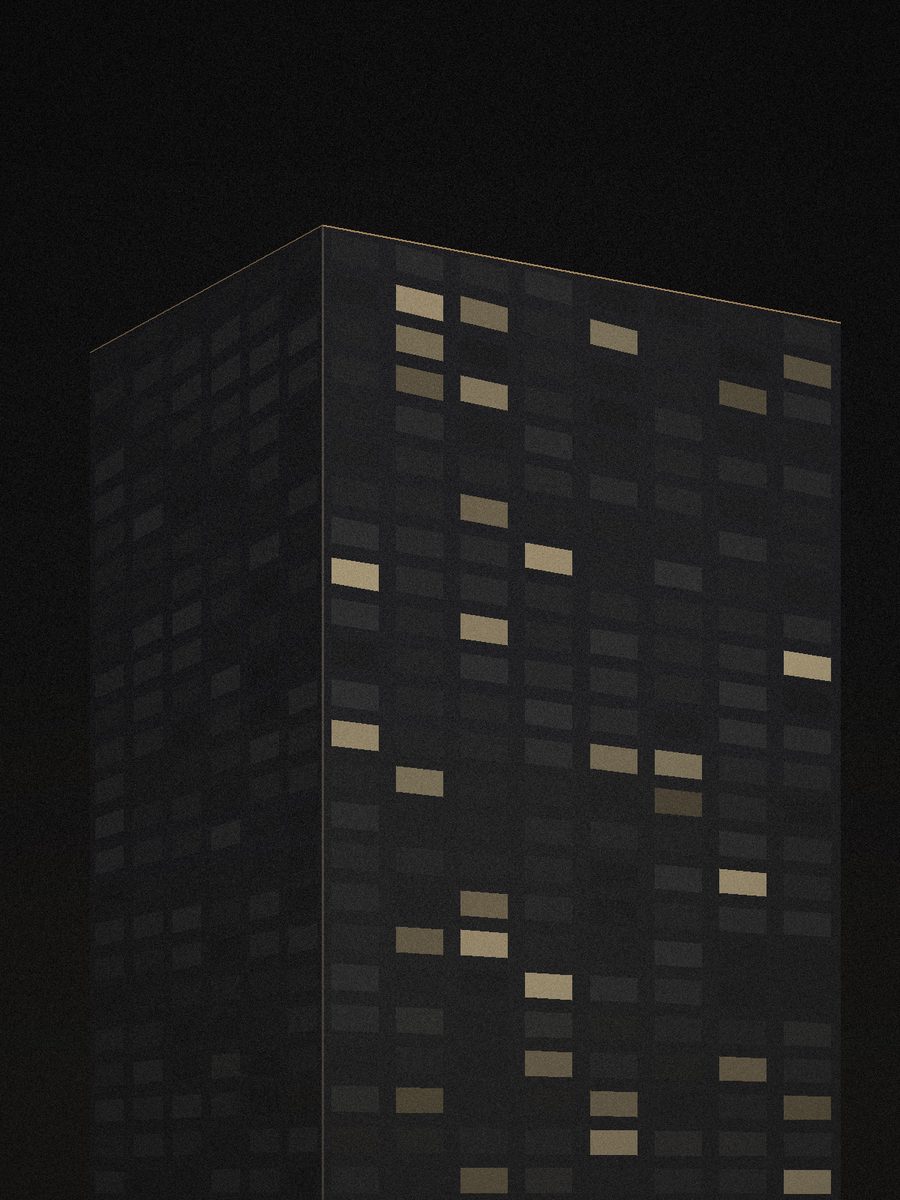 Corner office tower at night