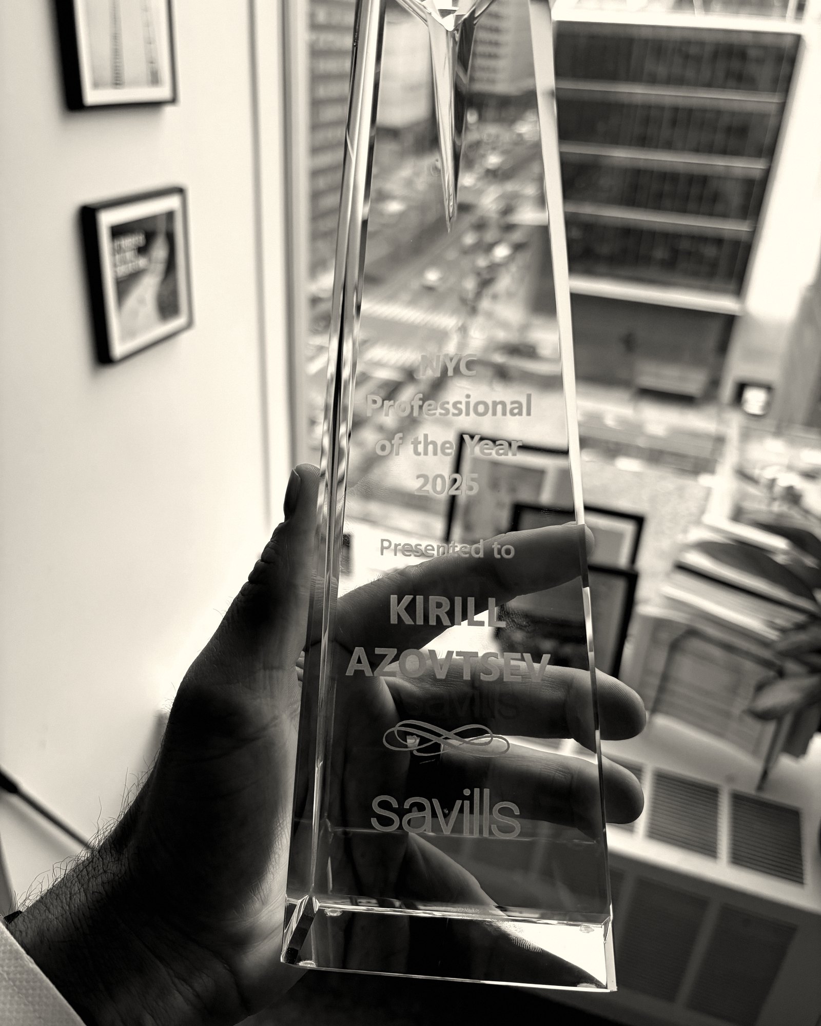 Kirill Azovtsev's NYC Professional of the Year 2025 award from Savills